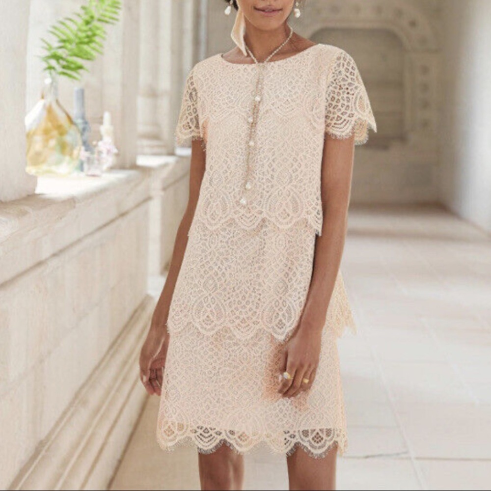 SUNDANCE Tiered Julia Ivory Lace Dress M